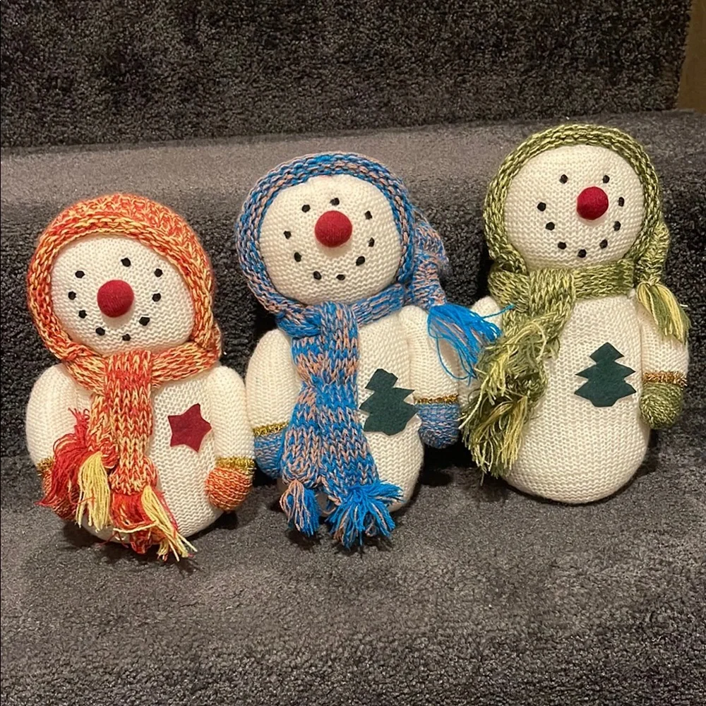 Set of Three Knitted Handmade Snowman Decorations